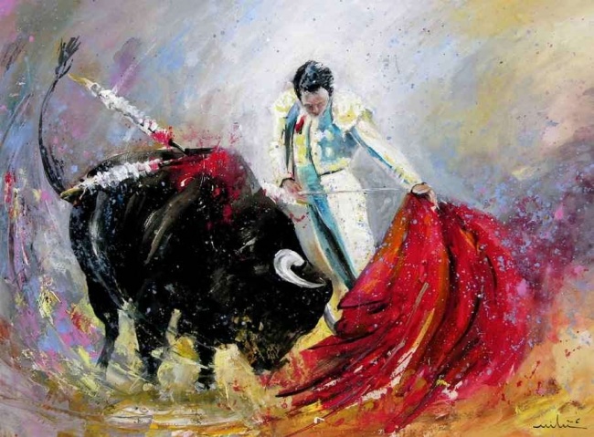 Bullfight  seeing red painting - Unknown Artist Bullfight  seeing red art painting